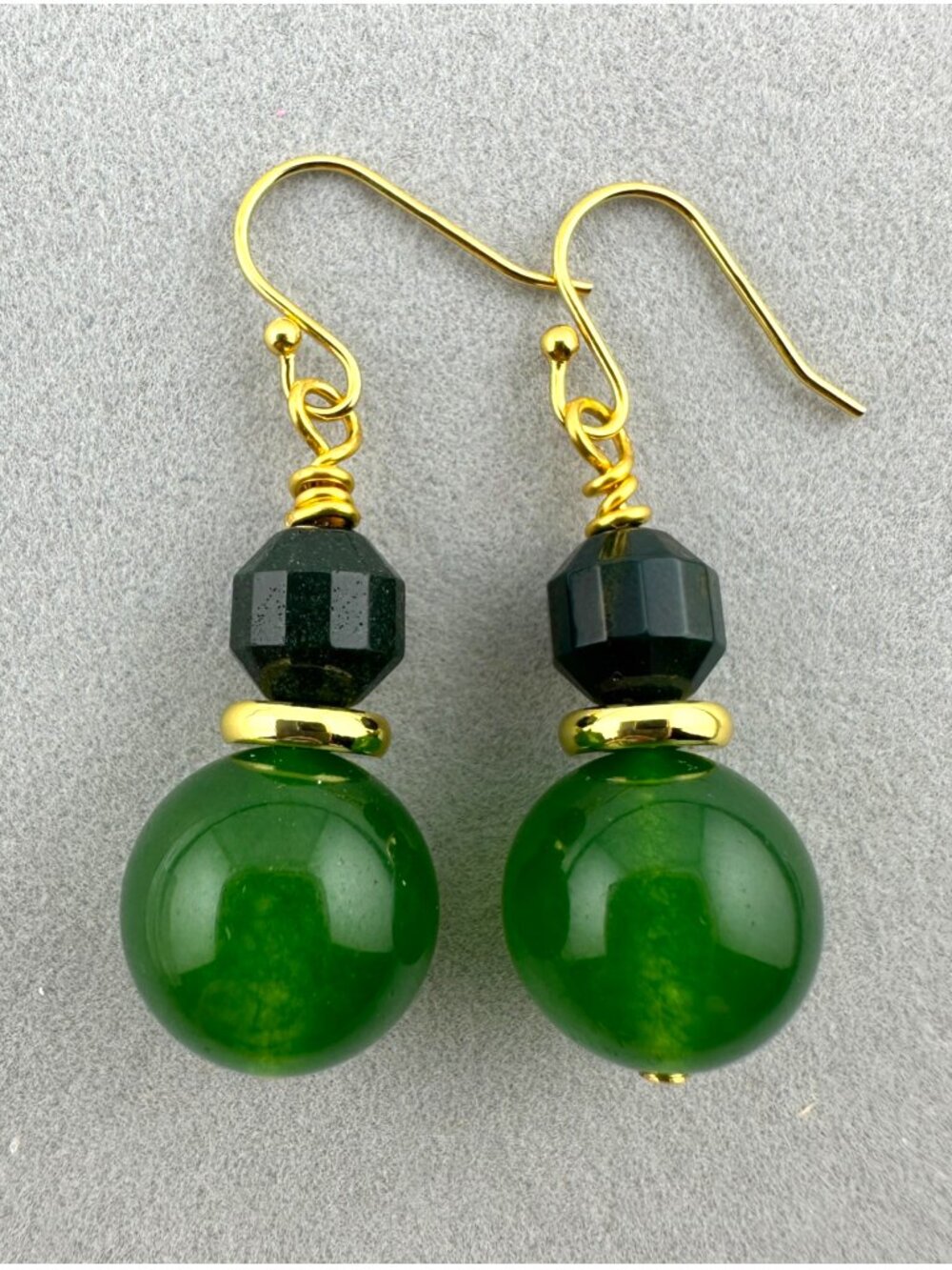 Green Jade Bloodstone Earrings 18K Gold Filled 925 Sterling Ear Wires Dangle